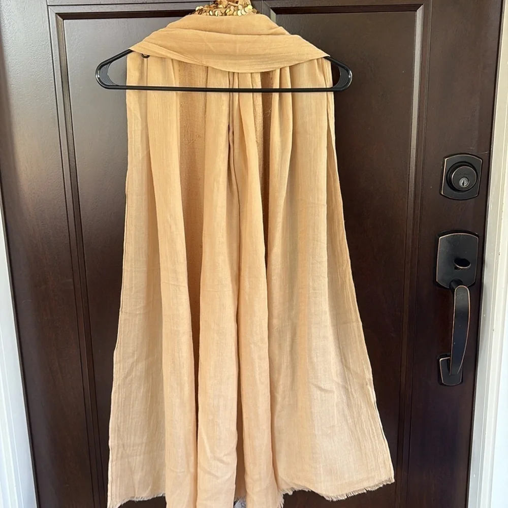 NWT Tory Burch Silk / Wool Sequined Shawl Scarf Gold Tan Retail $275.00
